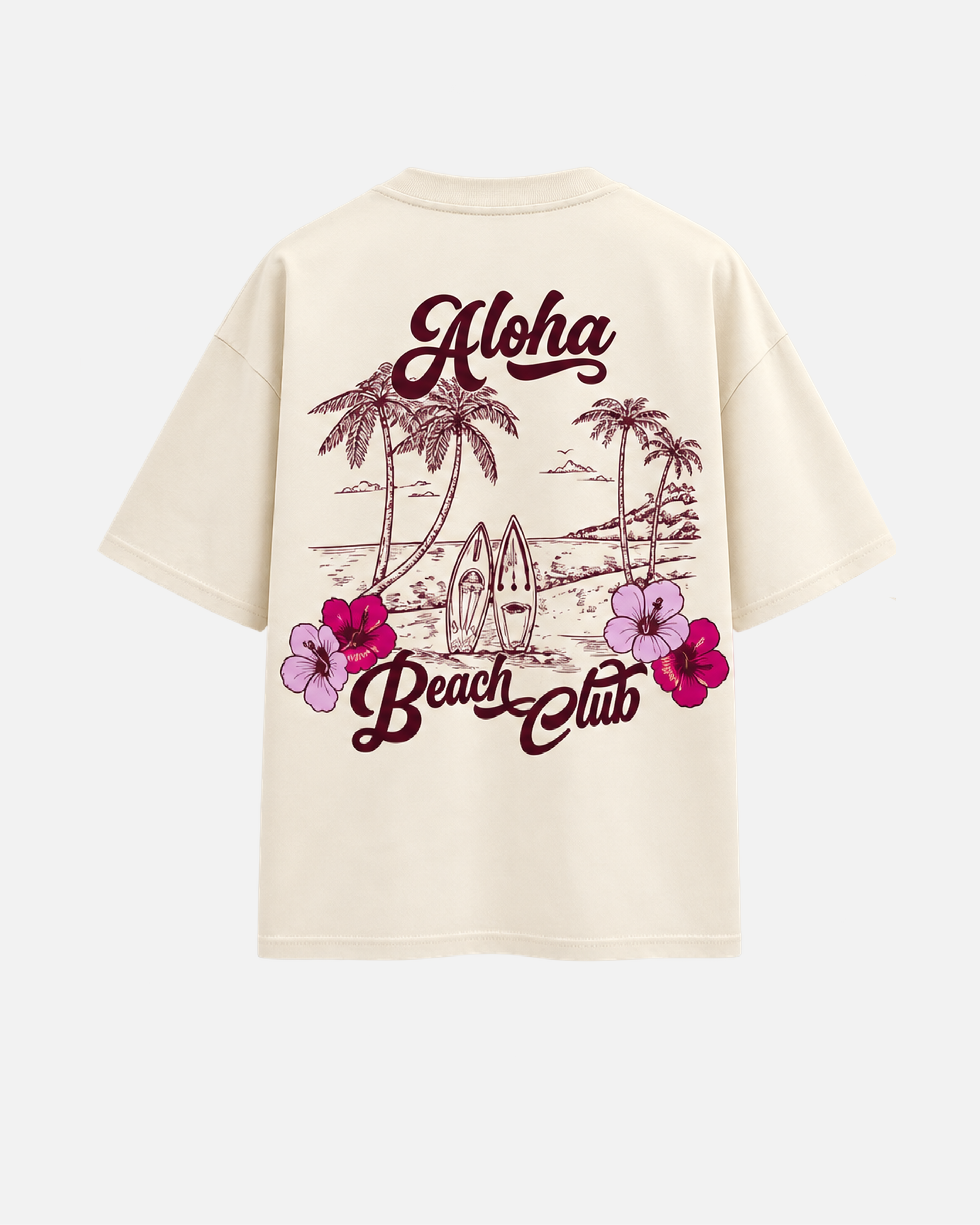 Mujer con camiseta oversize Aloha Beach Club de Fit Zone, vista frontal